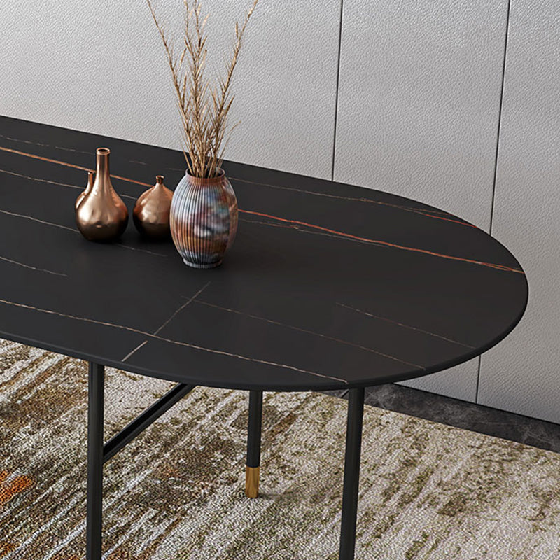 Contemporary Oval Dining Table Stone Dining Table with Iron Base