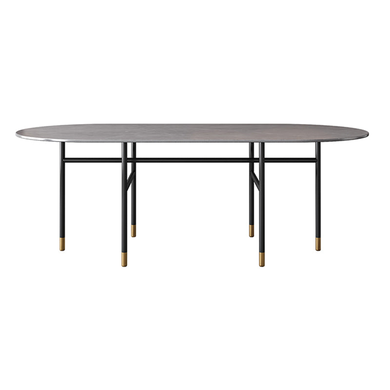Contemporary Oval Dining Table Stone Dining Table with Iron Base
