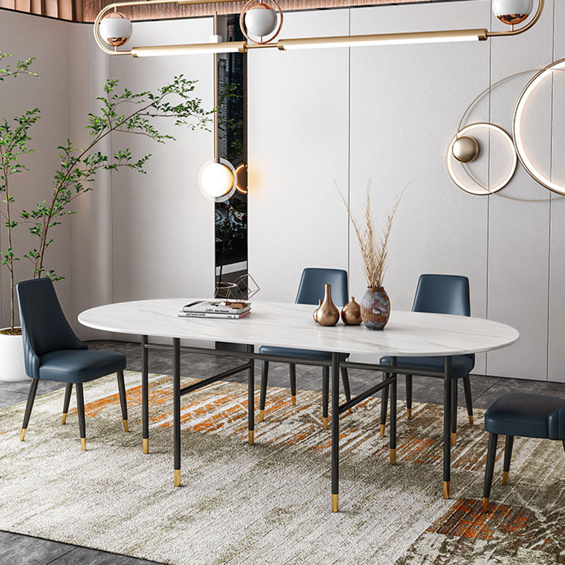 Contemporary Oval Dining Table Stone Dining Table with Iron Base