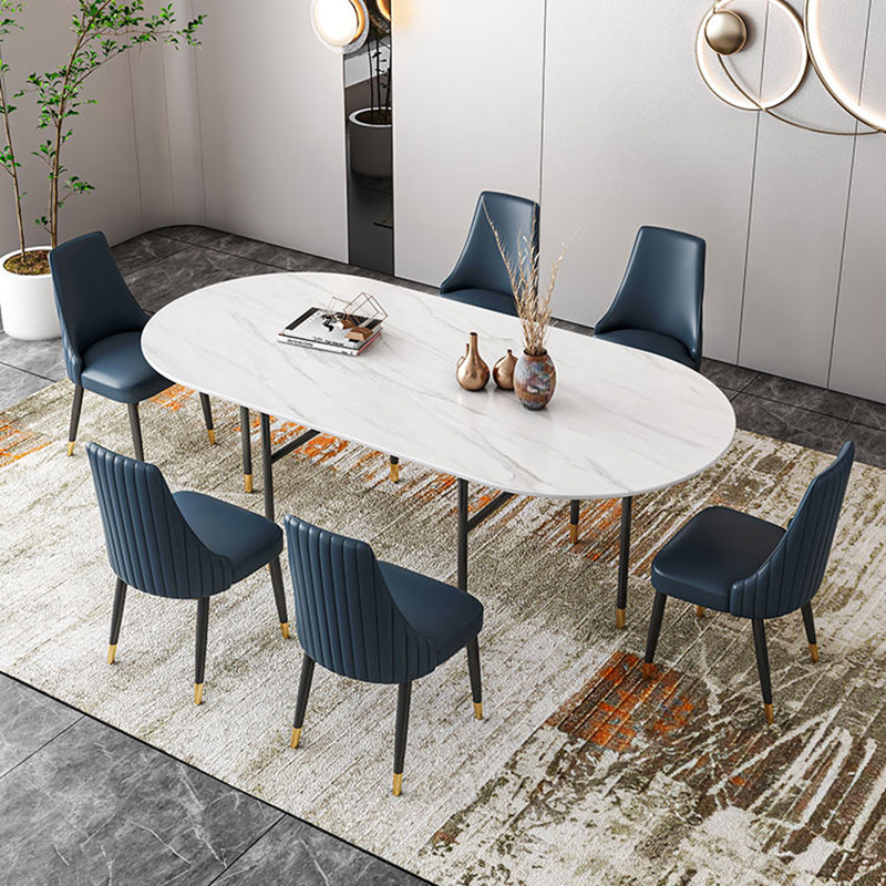 Contemporary Oval Dining Table Stone Dining Table with Iron Base
