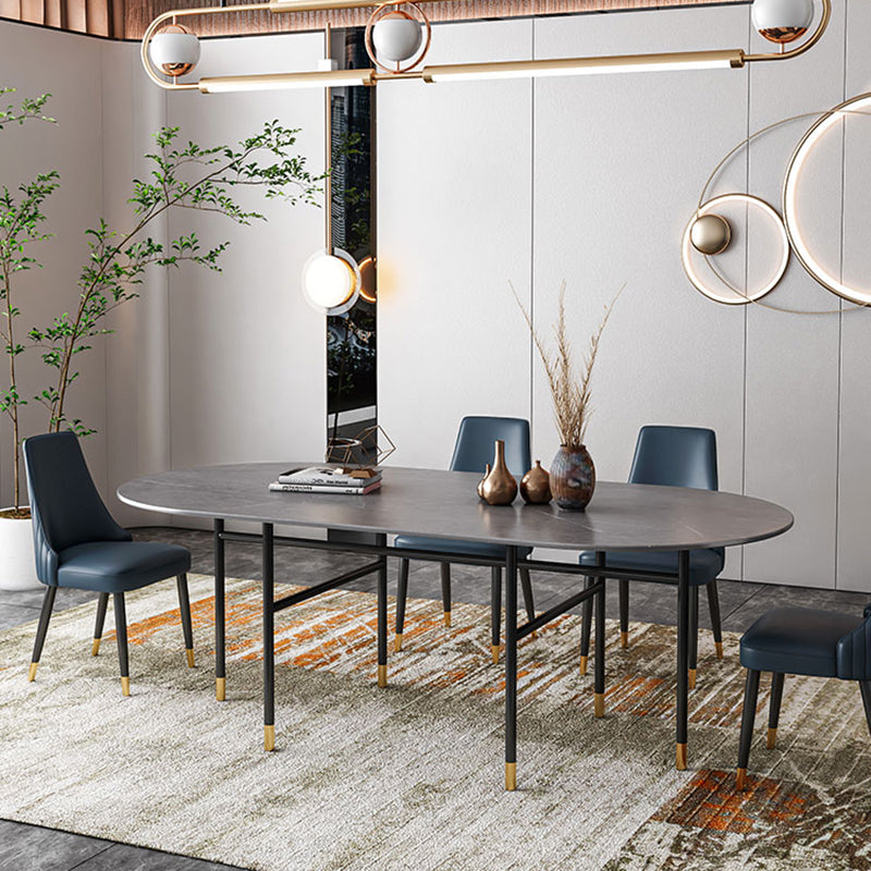 Contemporary Oval Dining Table Stone Dining Table with Iron Base