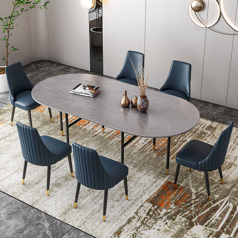 Contemporary Oval Dining Table Stone Dining Table with Iron Base