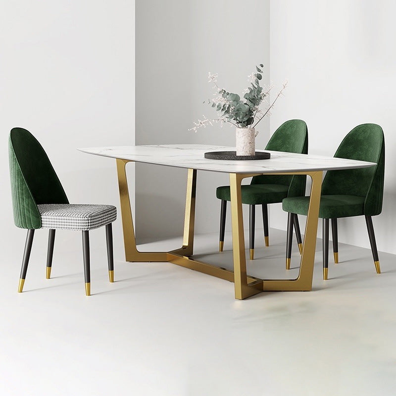 Glam Rectangle Table Sintered Stone Table with Metal Legs for Kitchen