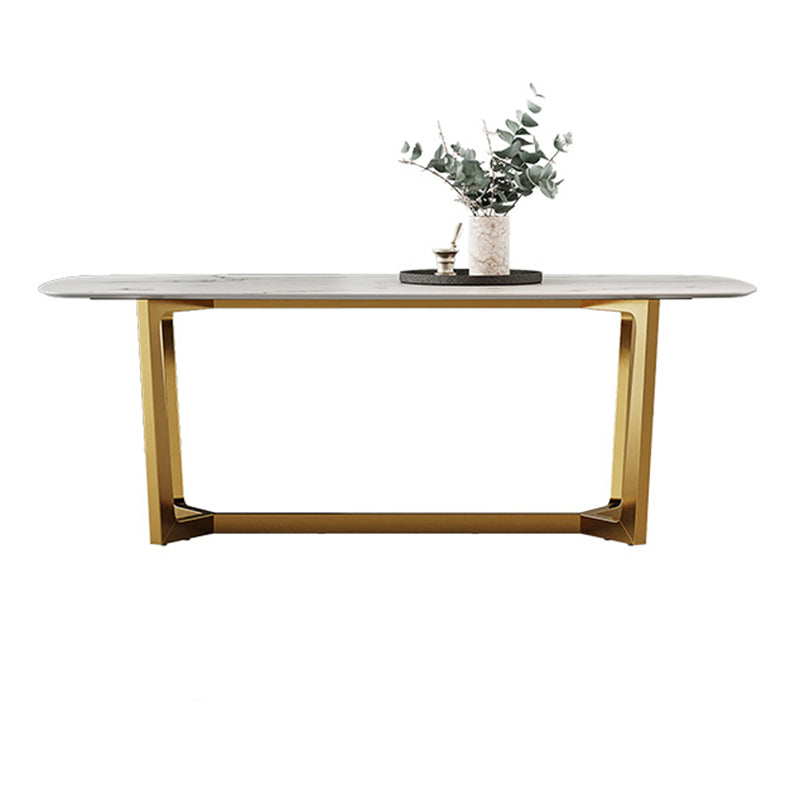 Glam Rectangle Table Sintered Stone Table with Metal Legs for Kitchen