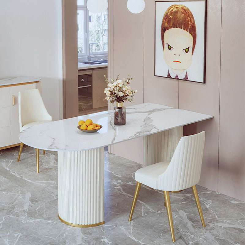 Modern Double Pedestal Dining Table Stone Table for Living Room