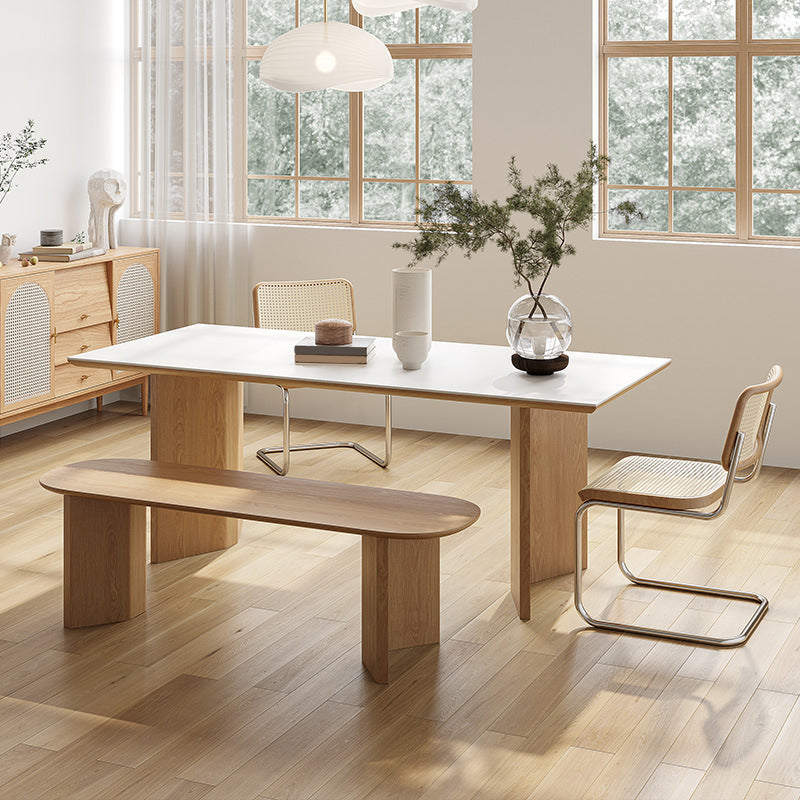 Contemporary Rectangle Table Sintered Stone Table with Wood Legs for Kitchen