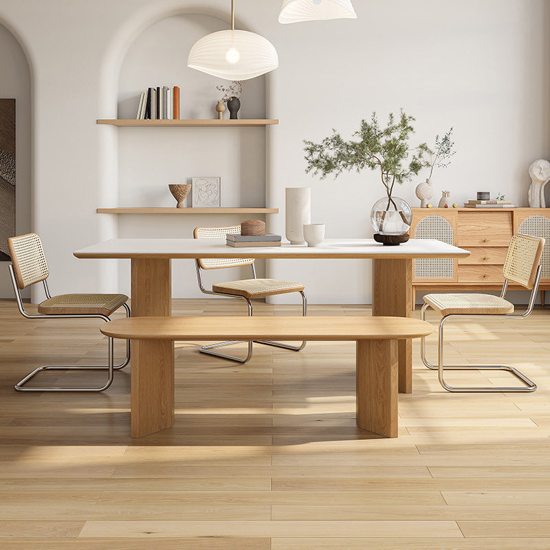 Contemporary Rectangle Table Sintered Stone Table with Wood Legs for Kitchen