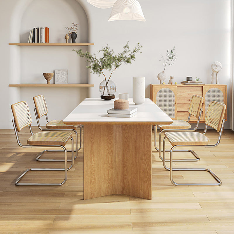 Contemporary Rectangle Table Sintered Stone Table with Wood Legs for Kitchen