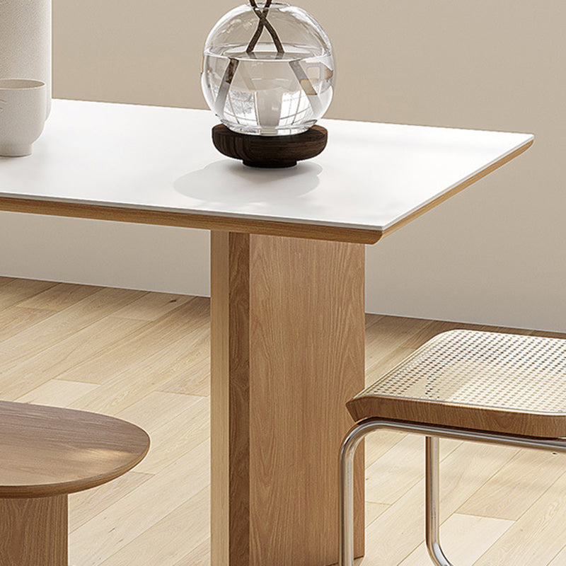 Contemporary Rectangle Table Sintered Stone Table with Wood Legs for Kitchen