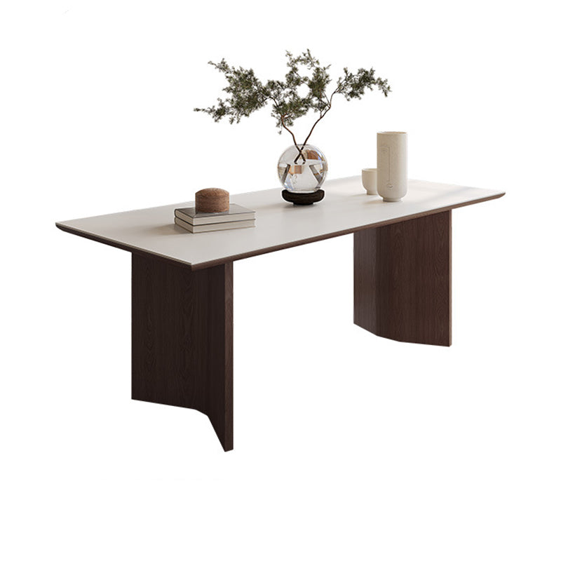 Contemporary Rectangle Table Sintered Stone Table with Wood Legs for Kitchen
