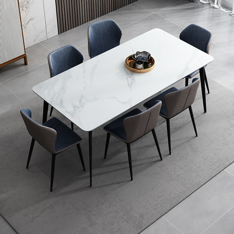 White Stone Dining Table Industrial Rectangle Dining Table for Dining Room