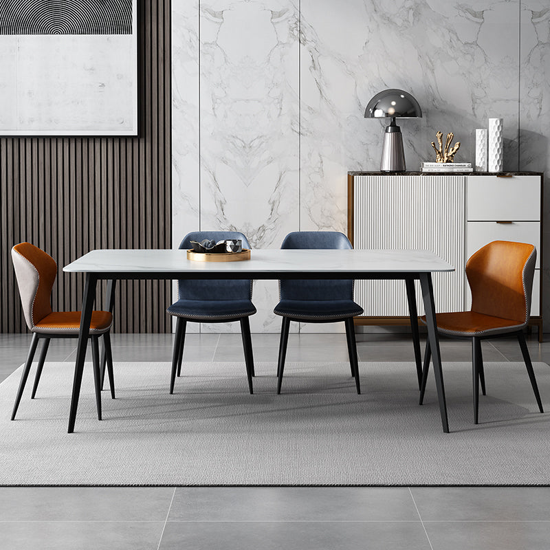 White Stone Dining Table Industrial Rectangle Dining Table for Dining Room