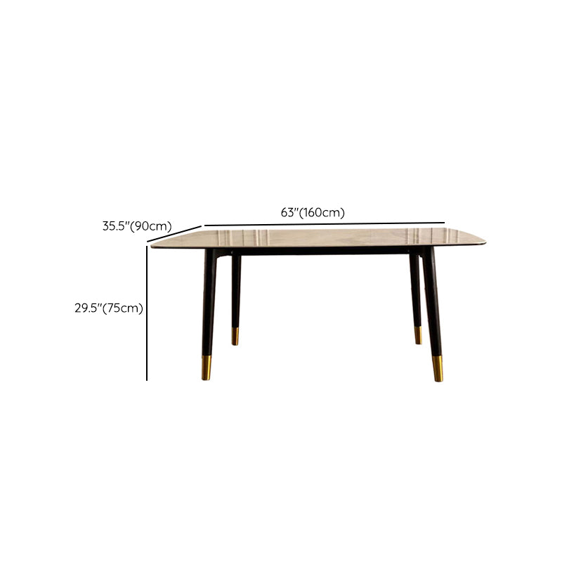 Mid-Century Modern Rectangle Dining Table Stone Top and Solid Wood Legs Dining Table