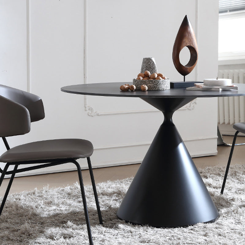 Contemporary Style Dining Round Table Sintered Stone Table with Metal Legs for Home
