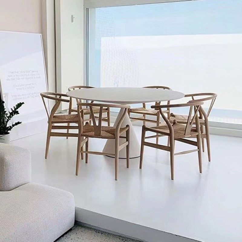 Contemporary Style Dining Round Table Sintered Stone Table with Metal Legs for Home
