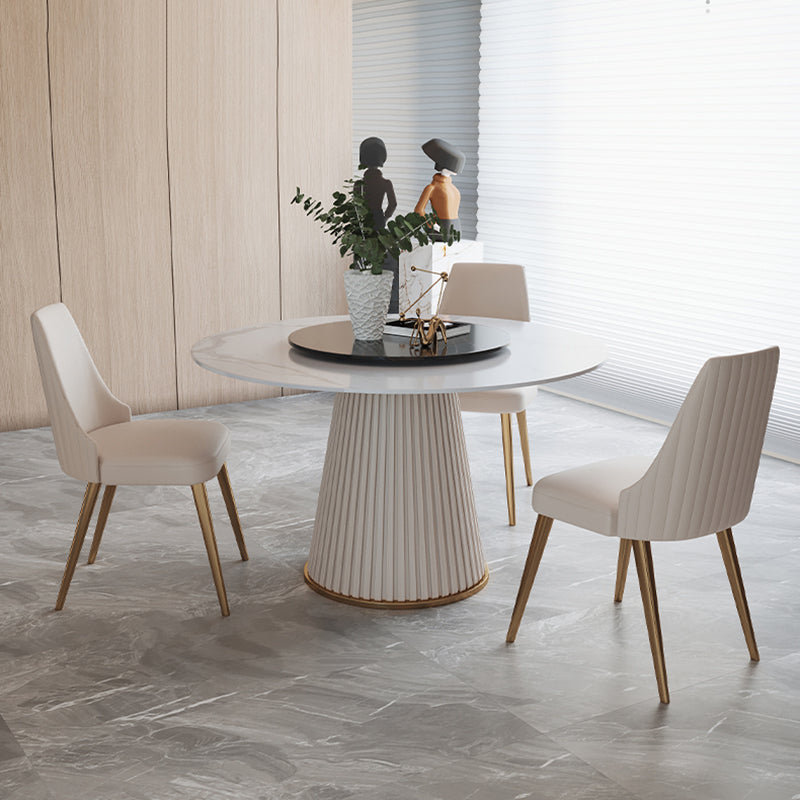 Contemporary Dining Round Table Sintered Stone Table with Metal Legs for Home