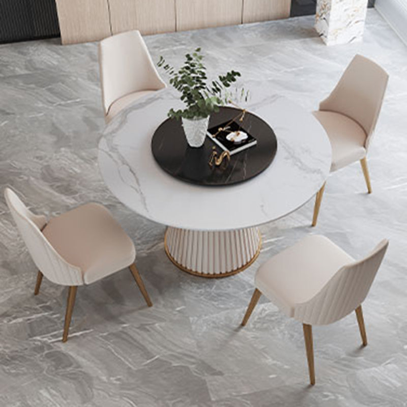Contemporary Dining Round Table Sintered Stone Table with Metal Legs for Home