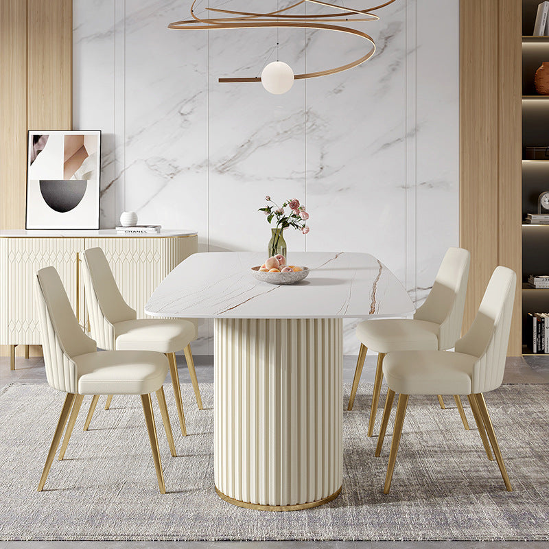 Contemporary Dining Rectangle Table Sintered Stone Table with Metal Legs for Home