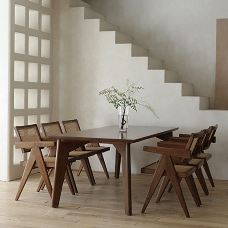 Rectangle Brown Base Dining Table Modern Pine Wood Table for Living Room