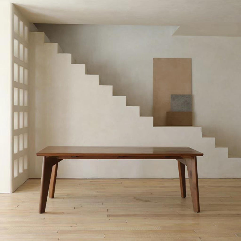 Rectangle Brown Base Dining Table Modern Pine Wood Table for Living Room