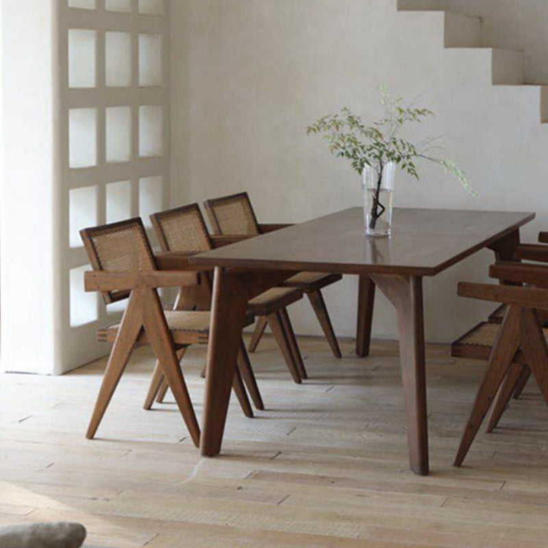 Rectangle Brown Base Dining Table Modern Pine Wood Table for Living Room
