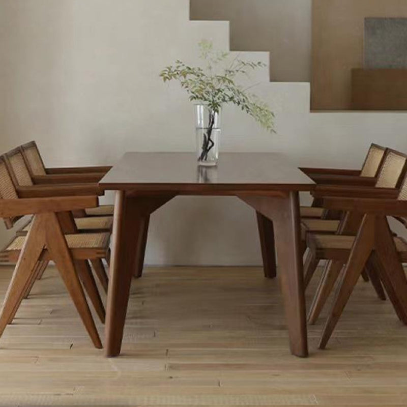 Rectangle Brown Base Dining Table Modern Pine Wood Table for Living Room