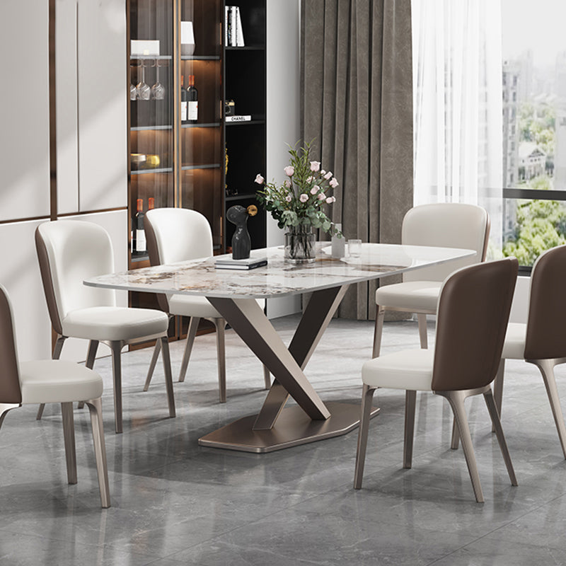 Modern Sintered Stone Dining Table Rectangle Table with Metal Pedestal Base