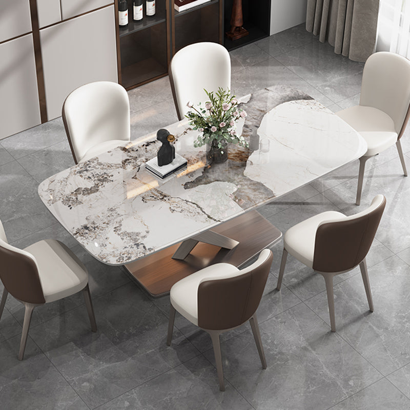 Modern Sintered Stone Dining Table Rectangle Table with Metal Pedestal Base