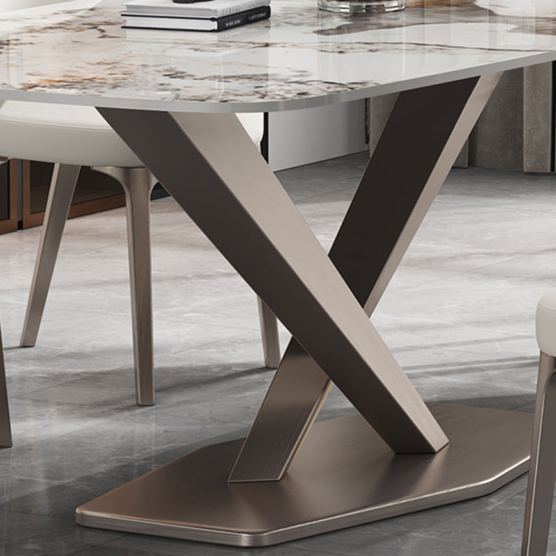 Modern Sintered Stone Dining Table Rectangle Table with Metal Pedestal Base