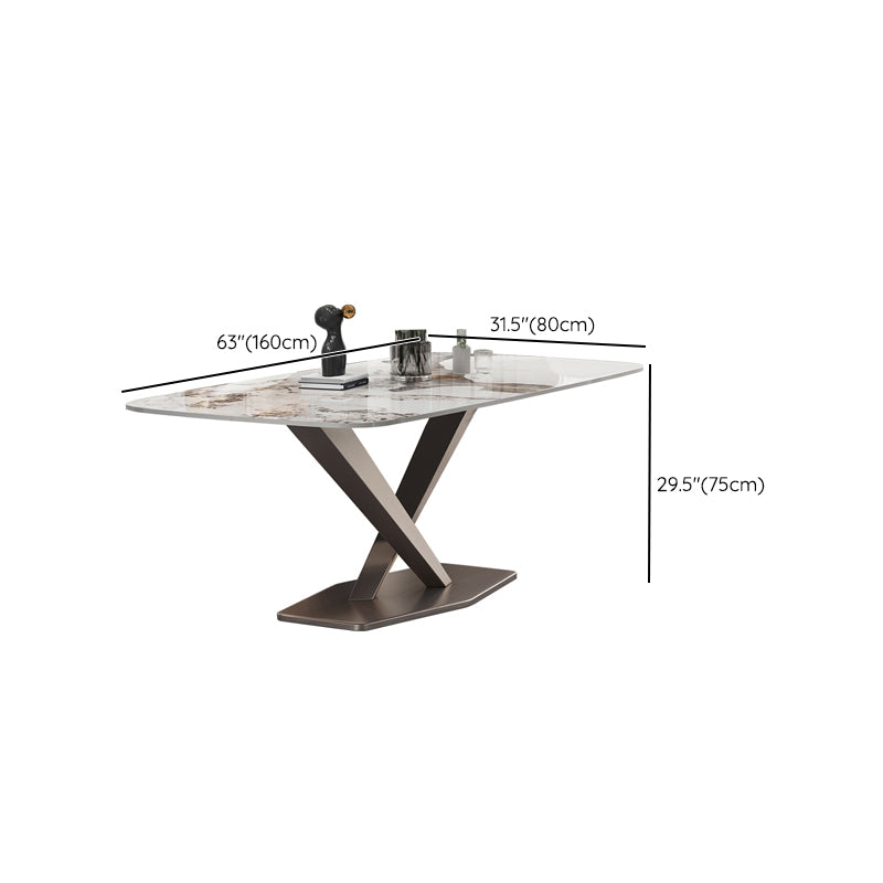 Modern Sintered Stone Dining Table Rectangle Table with Metal Pedestal Base