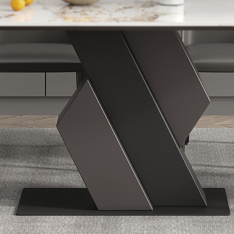 Industrial Sintered Stone Dining Table Rectangle Table with Metal Pedestal Base