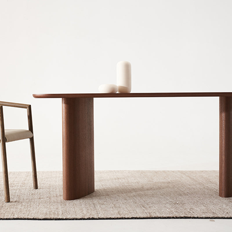 Medieval Modern Pine Wood Table Rectangular Wood Table with Double Pedestal