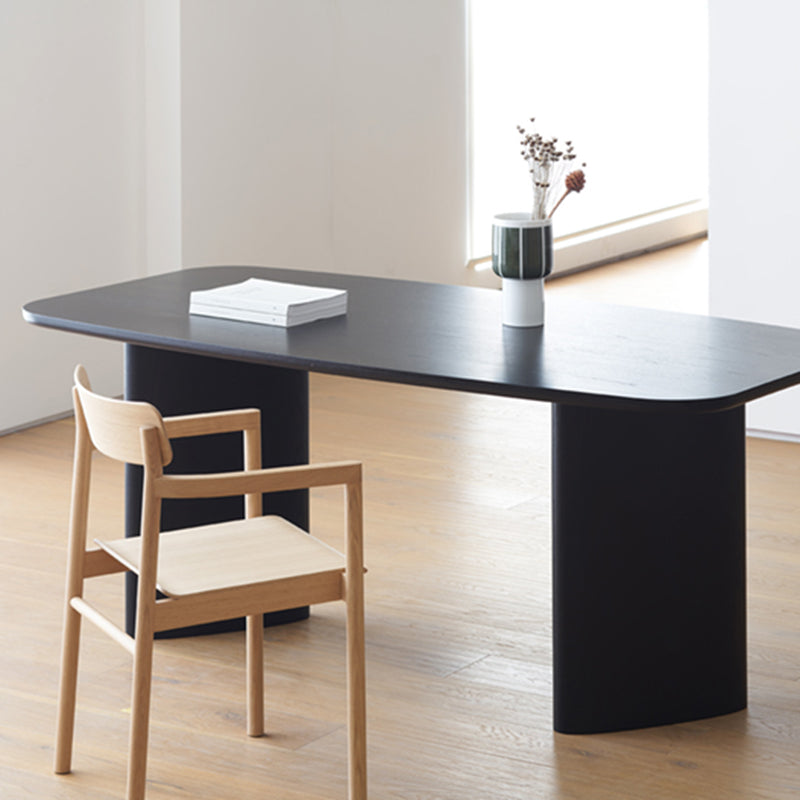 Medieval Modern Pine Wood Table Rectangular Wood Table with Double Pedestal