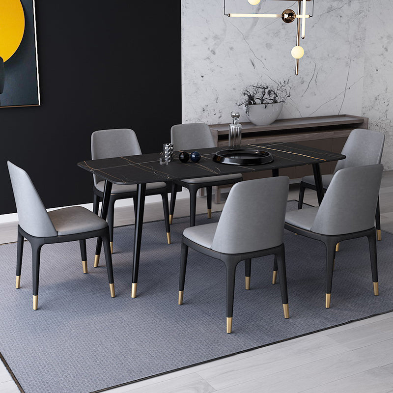 Industrial Sintered Stone Dining Table Rectangle Table with 4 Legs