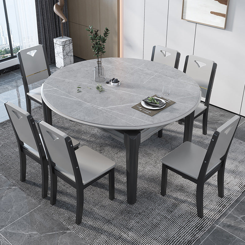 Contemporary Dining Round Table Sintered Stone Table with Wood Legs for Home
