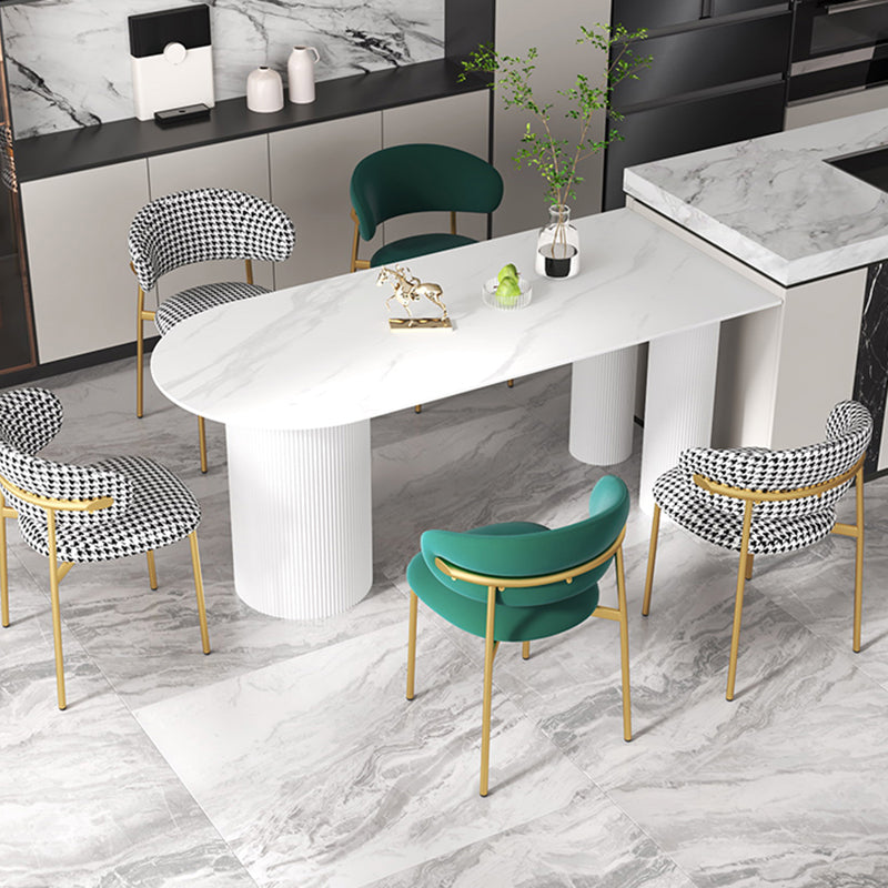 Modern Sintered Stone Dining Table  Contemporary White Table with Metal Base