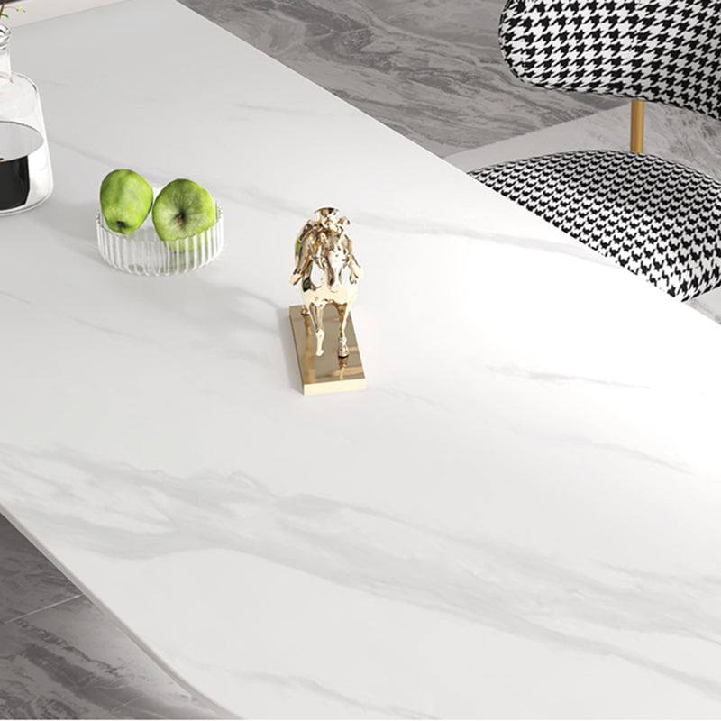 Modern Sintered Stone Dining Table  Contemporary White Table with Metal Base