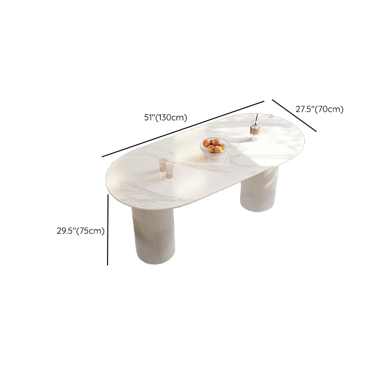 Modern Sintered Stone Dining Table  Contemporary White Table with Metal Base