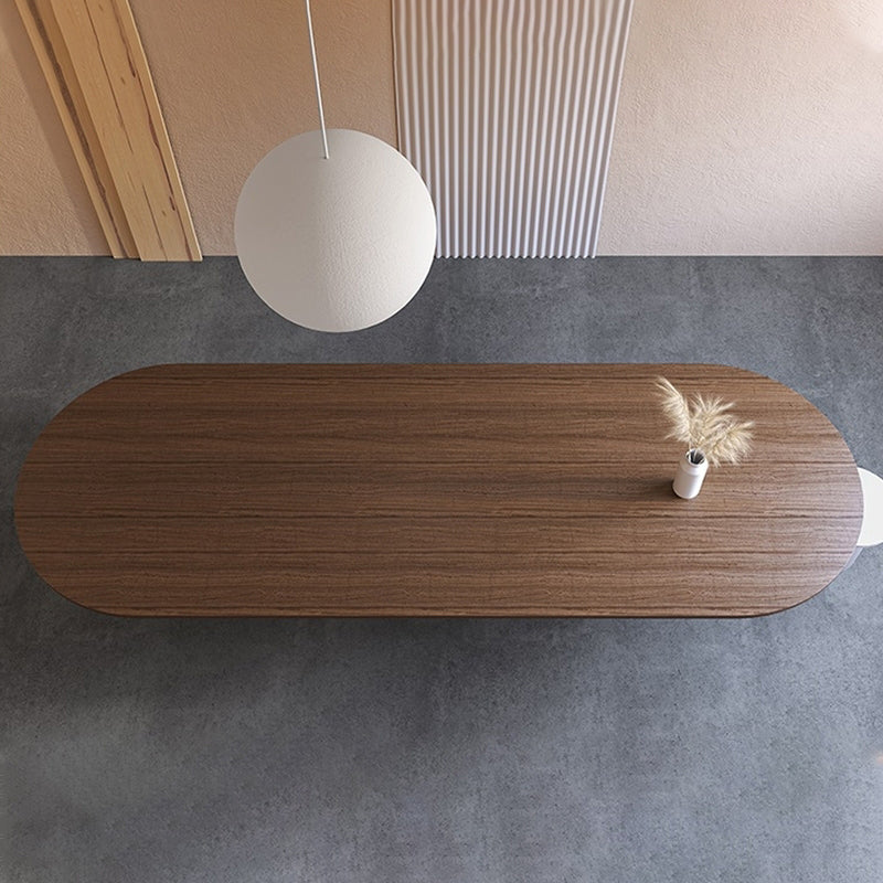 Modern Pine Wood Dining Table Oval Wood Table with Double Pedestal