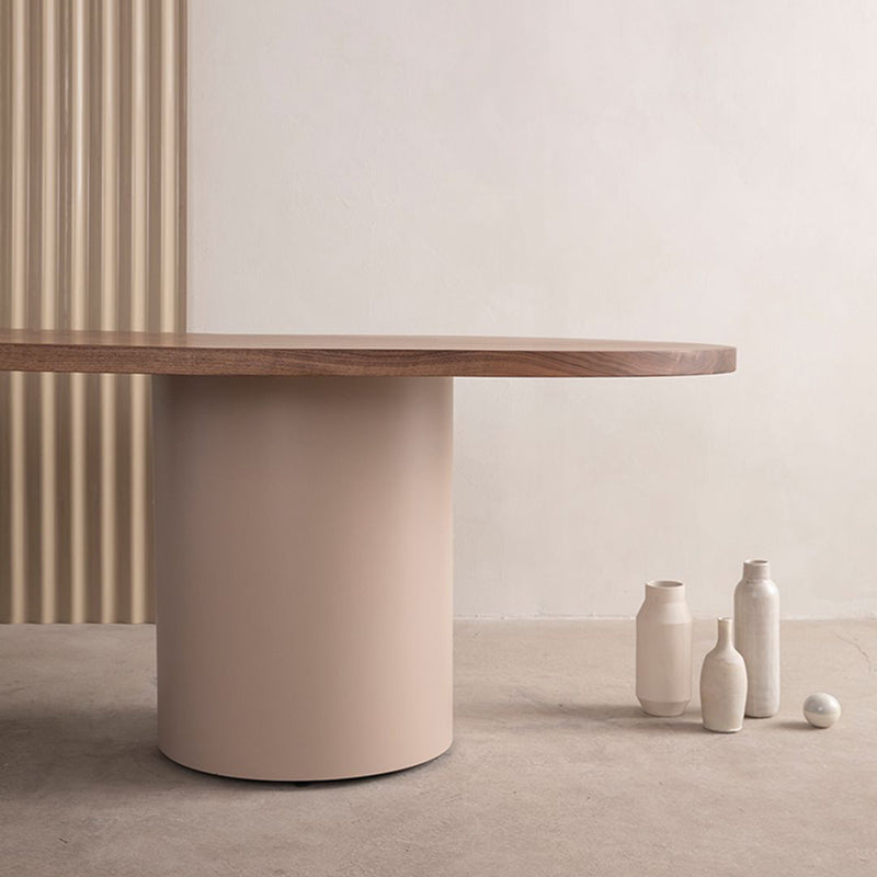 Modern Pine Wood Dining Table Oval Wood Table with Double Pedestal
