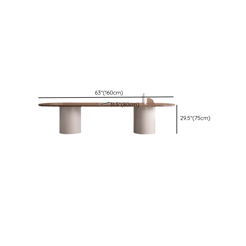 Modern Pine Wood Dining Table Oval Wood Table with Double Pedestal