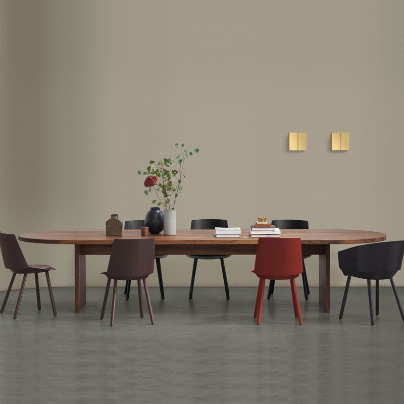 Modern Solid Wood Dining Table Oval Wooden Table with Double Pedestal