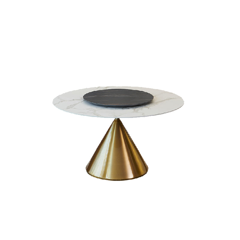 Glam Style Dining Round Table Sintered Stone Table with Turntable for Home