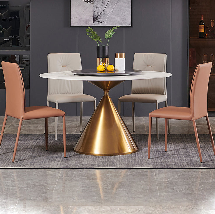 Glam Style Dining Round Table Sintered Stone Table with Turntable for Home