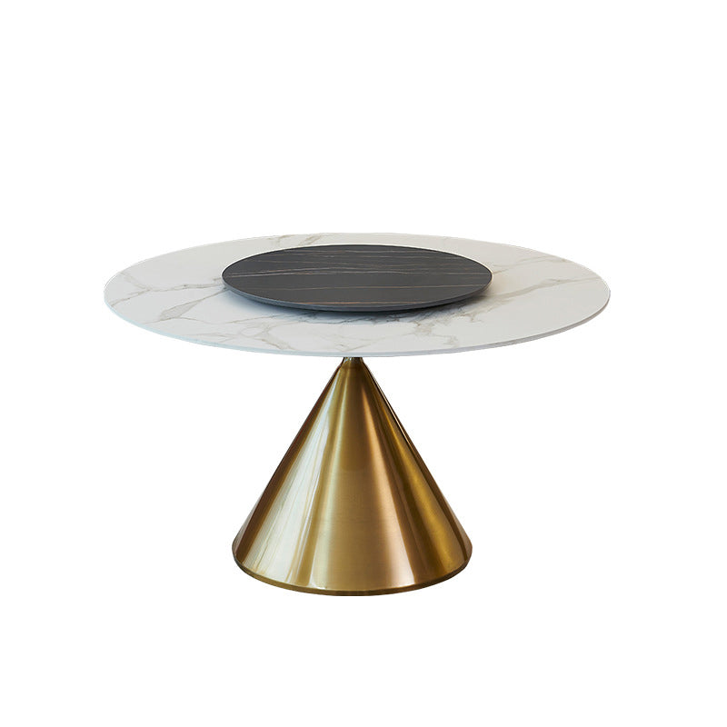 Glam Style Dining Round Table Sintered Stone Table with Turntable for Home