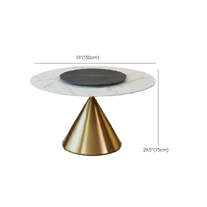 Glam Style Dining Round Table Sintered Stone Table with Turntable for Home