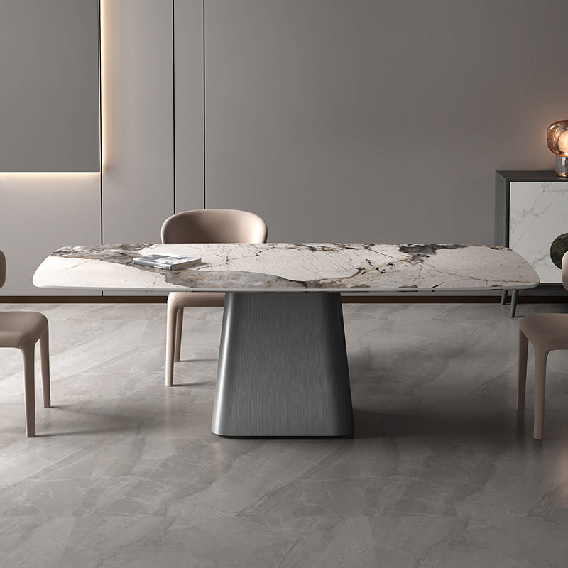 Industrial Sintered Stone Dining Table Rectangle Table with Metal Base