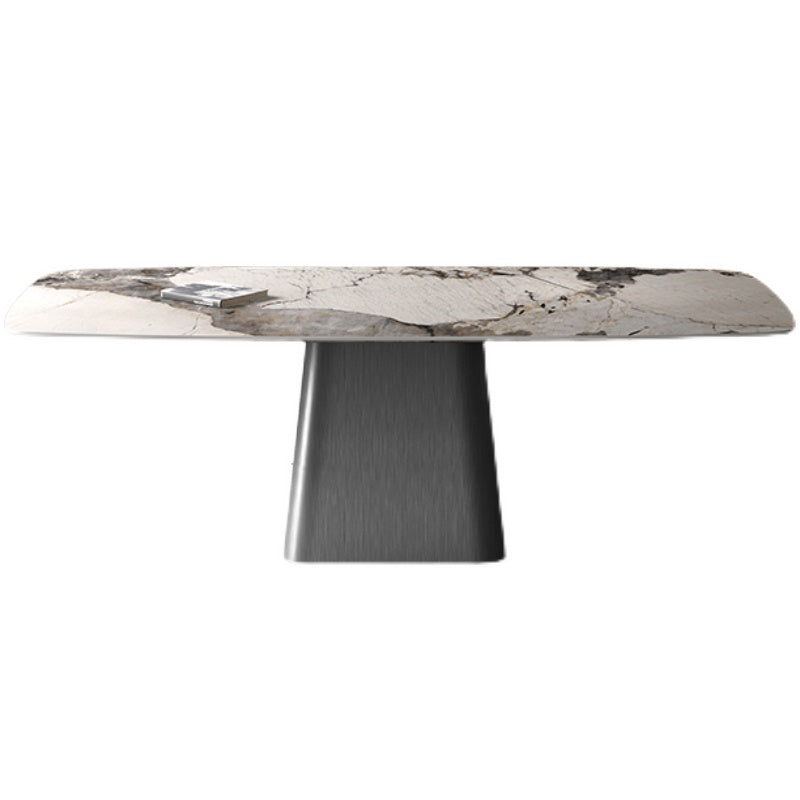 Industrial Sintered Stone Dining Table Rectangle Table with Metal Base