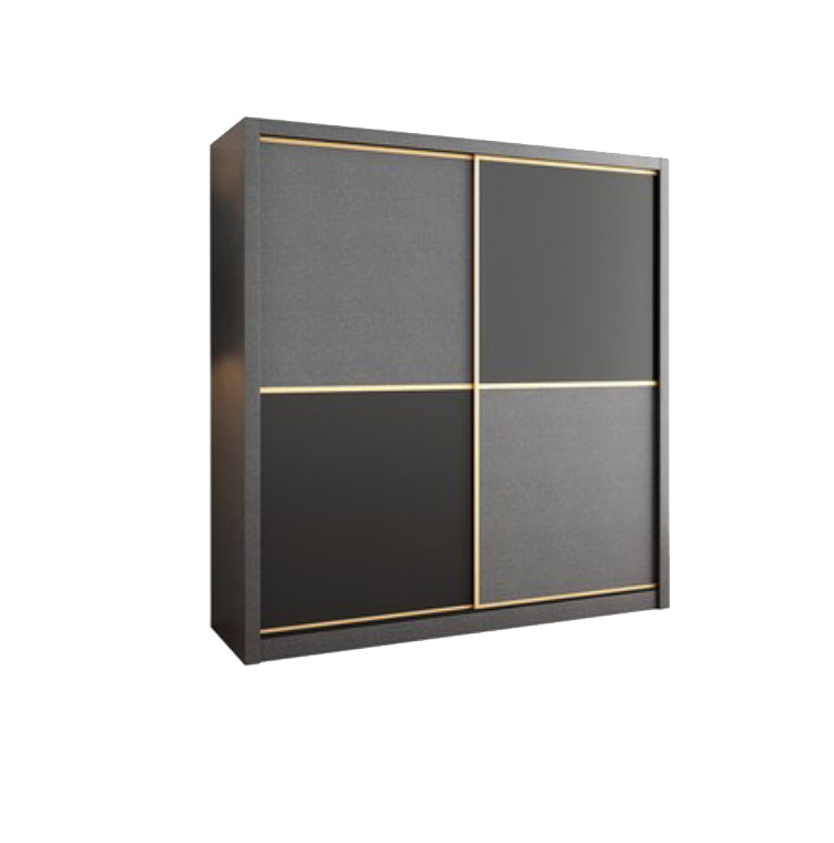 Manufactured Wood Grey Cabinet with Clothes Rail Modern Wardrobe with Sliding Doors