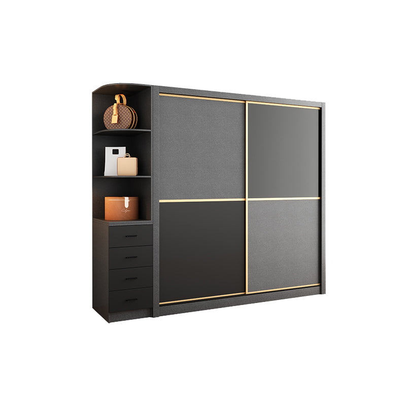 Manufactured Wood Grey Cabinet with Clothes Rail Modern Wardrobe with Sliding Doors